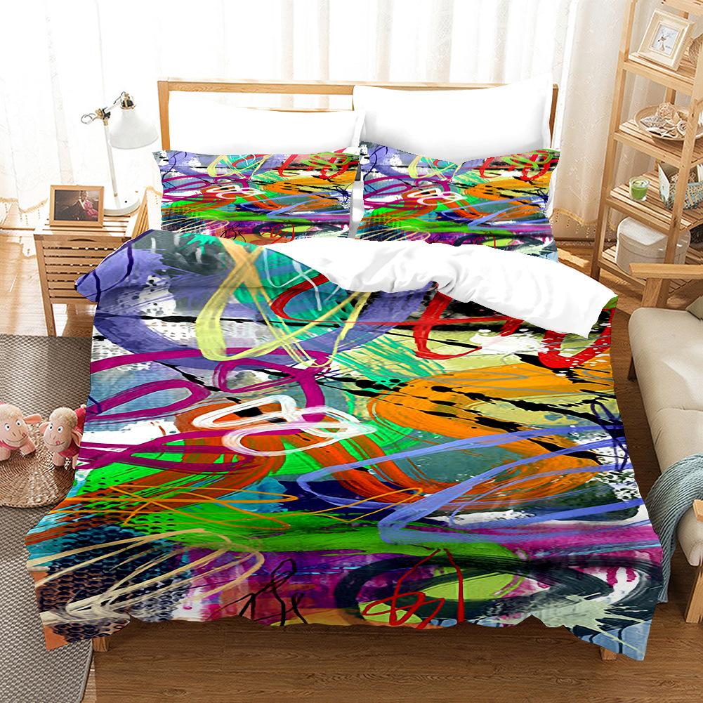Abstract Art Pattern Colourful Graffiti Duvet Cover Set Polyester Comforter Cover King Queen Size for Kid Boy Girl Bedding Set