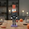 Unique Halloween Party Decoration Nutcracker Wooden Figurine Hand-Painted Skeleton Soldier Ornament Retro Pumpkin Basket Table Centerpiece