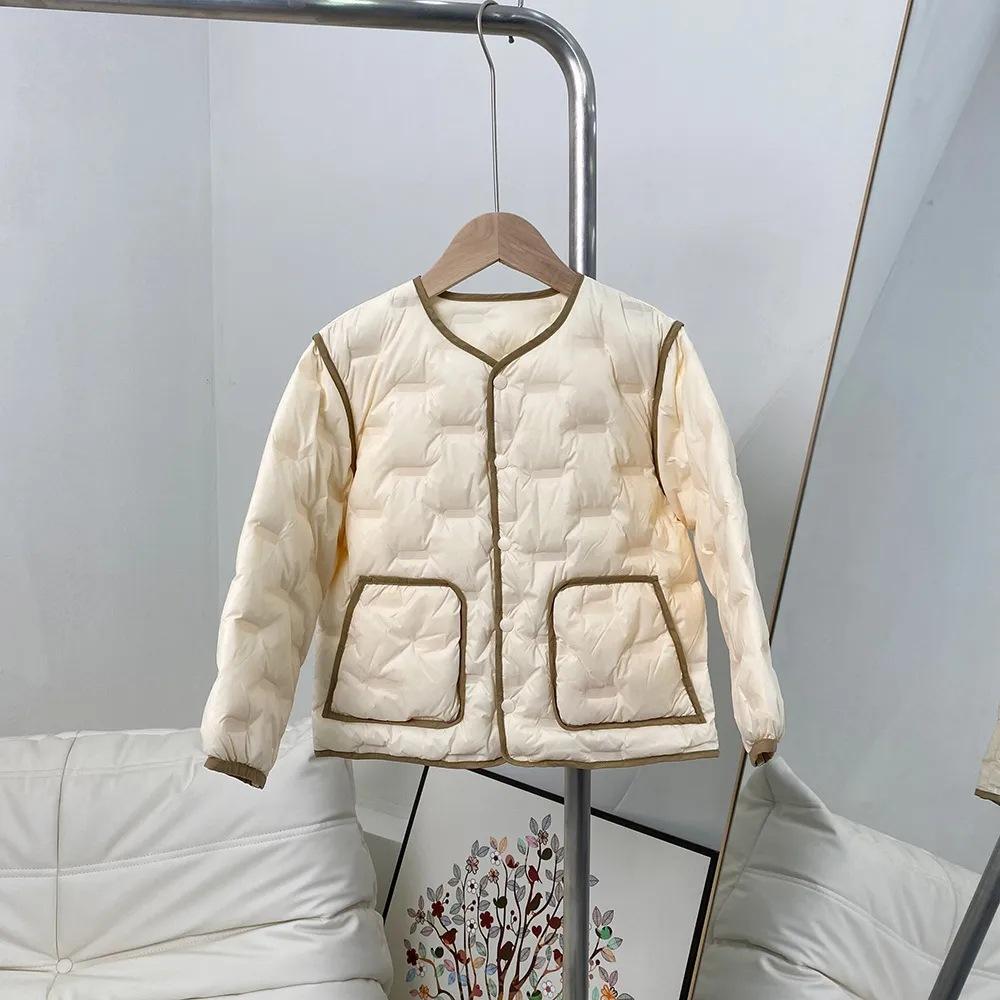 % Fleece children's light down jacket liner round neck solid color new national standard boys and girls school uniform artifact