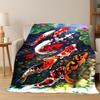 GOOD LUCK Koi Fish Yin Yang Carp Cartoon Flannel Blanket Soft Warm Throw Blanket for Bedroom Living Room Bed Travel Picnic Gift