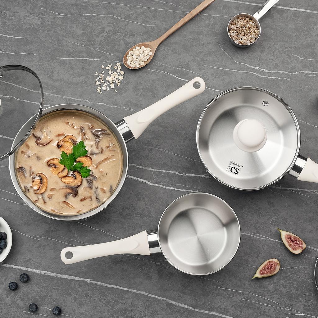 KOCH SYSTEME CS 1/2/3QT Stainless Steel Saucepan with Lid Nonstick Milk Pots with Stay-cool Bakelite Handle Kitchen Sauce Pot