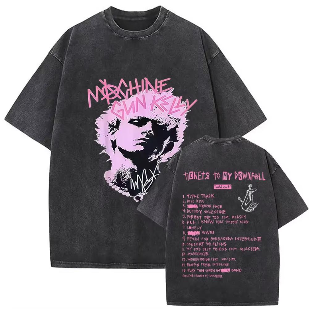 Vintage Washed MGK Lost Americana Tour Print Tshirts Men Women Harajuku High Quality Fashion Oversized Cotton T Shirt