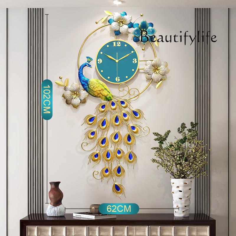SM Interior Big Clock Wall Peacock Metal Wall Art Aesthetic Silent Clock Wall Fashion Nordic Restaurant Wanduhr Ornaments Home