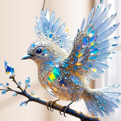 Colorful Acrylic Bird Pendant Crystal Like 2D Flat Hanging Ornament for Car Rear Mirror Charm and Window Decoration