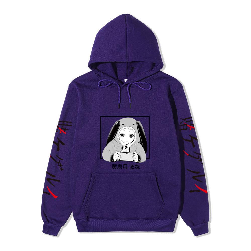Kakegurui Runa Yomozuki Hoodie Unisex Fleece Sweatshirt Black White Anime Portrait Japanese Text Sleeve Autumn Winter Pullover