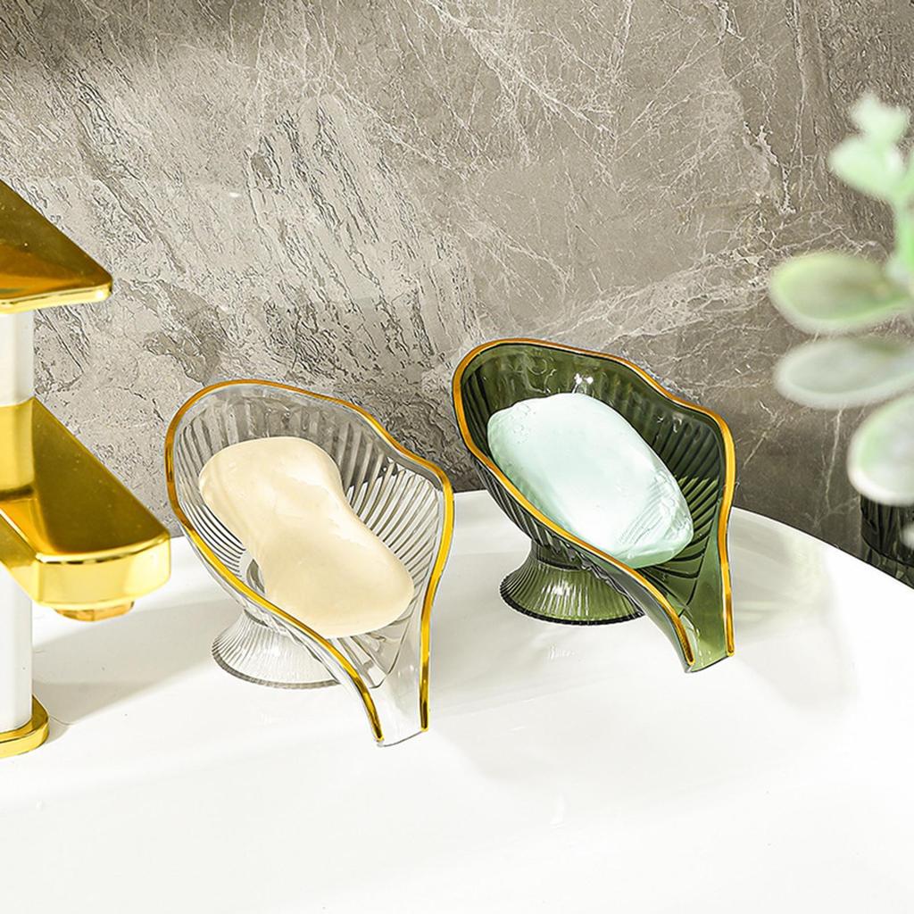 Self Draining Soap Holder Soap Box Clear Storage Tray Leaf Shape Soap Box Non-slip Laundry Soap Dish Storage Bathroom Gadgets