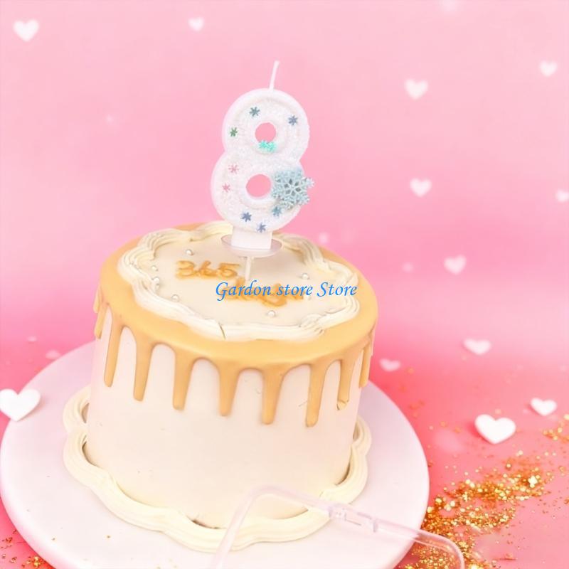 B0KB Winter Snowflake Themed Birthday Number Paraffins Wax Safe For Kids Girls Parties And Cake Toppers Decorations
