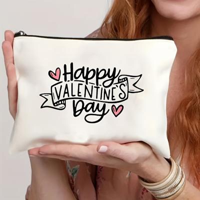 "Happy Valentine's Day" Pattern Makeup Bag, Women Portable Cosmetics Storage Bag for Travel Outdoor