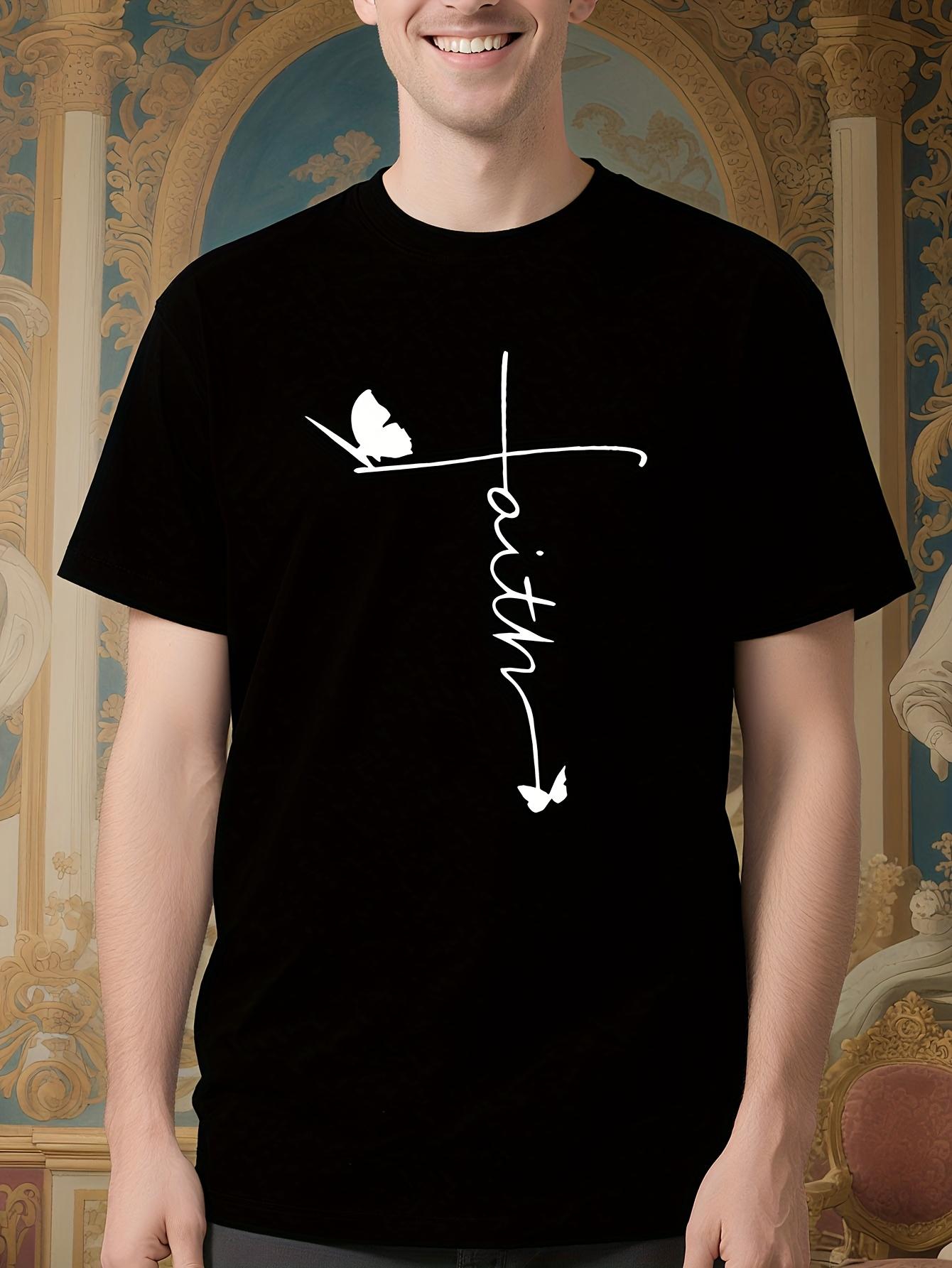 Wo Black Cotton Crew Neck Tshirt with Cross and Faith Pri... S