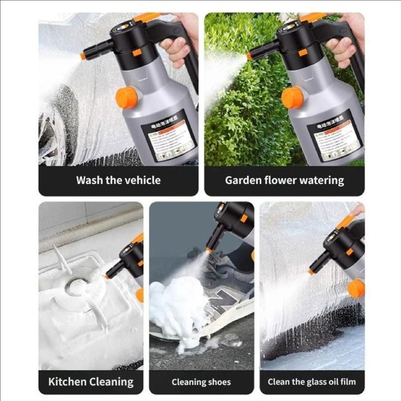 75 Degree Wide Angle USB Rechargeable Foam Sprayer Guns With 2 Liter Container And Fan Shaped Misting For Auto Detailing