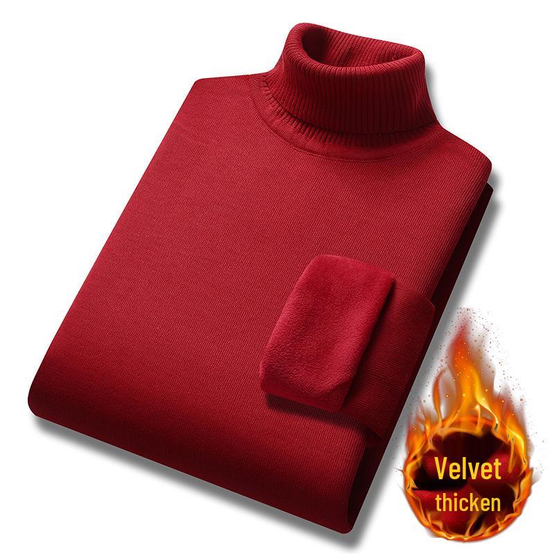 Men s Velvet-Lined High Collar Loose Sweater - Autumn/Winter Korean Style Knitwear L (120-135 jin)