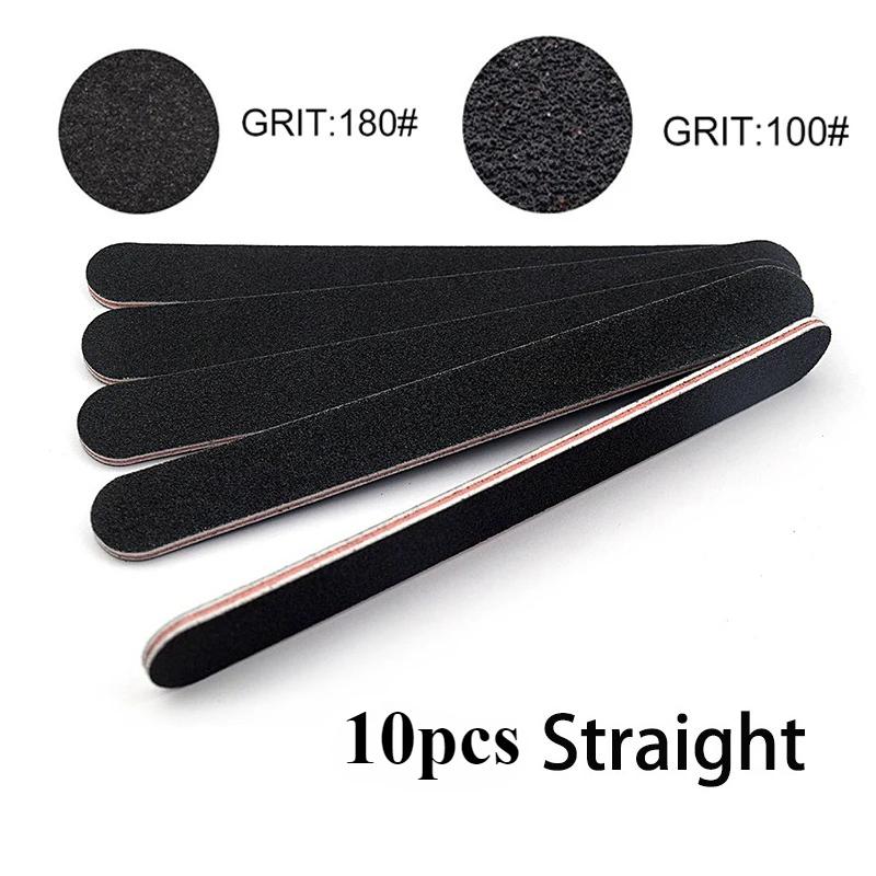 10pcs Nailfile Professional Nail Buffer Black Sandpaper Strong Straight Lime Angle 100/180 Buffing Sanding Files Tool Nail Files
