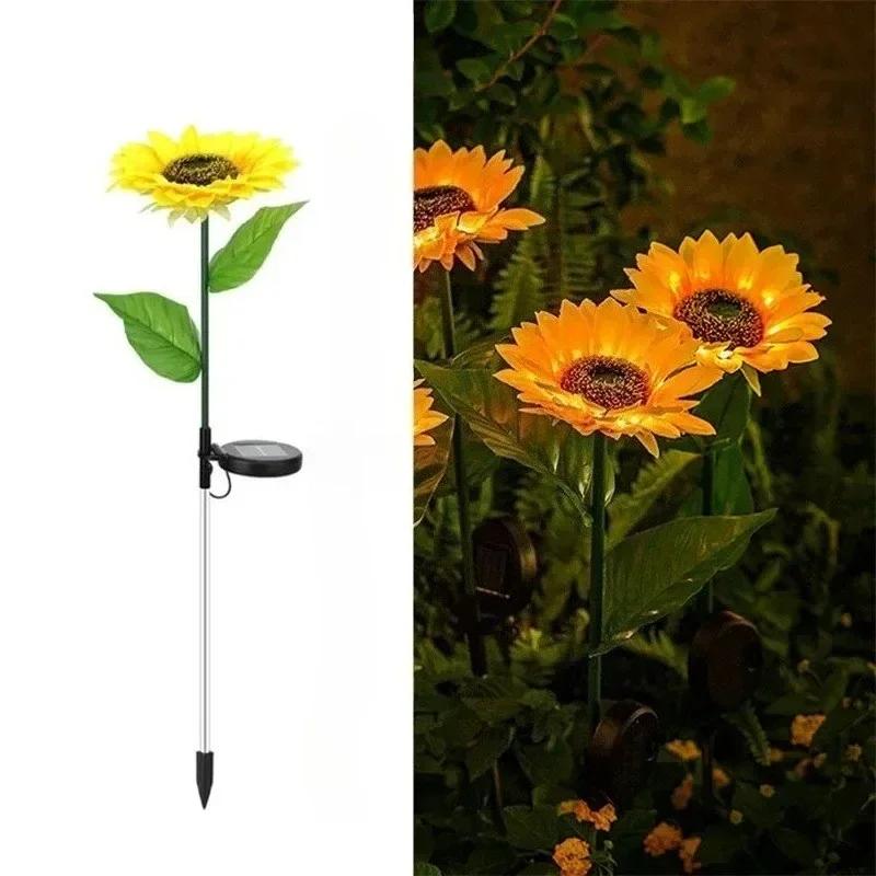 Solar Powered Sunflower Simulation LED Lights 1/3 Heads Garden Yard Lawn Night Landscape Lamp Christmas Decor Flower Light