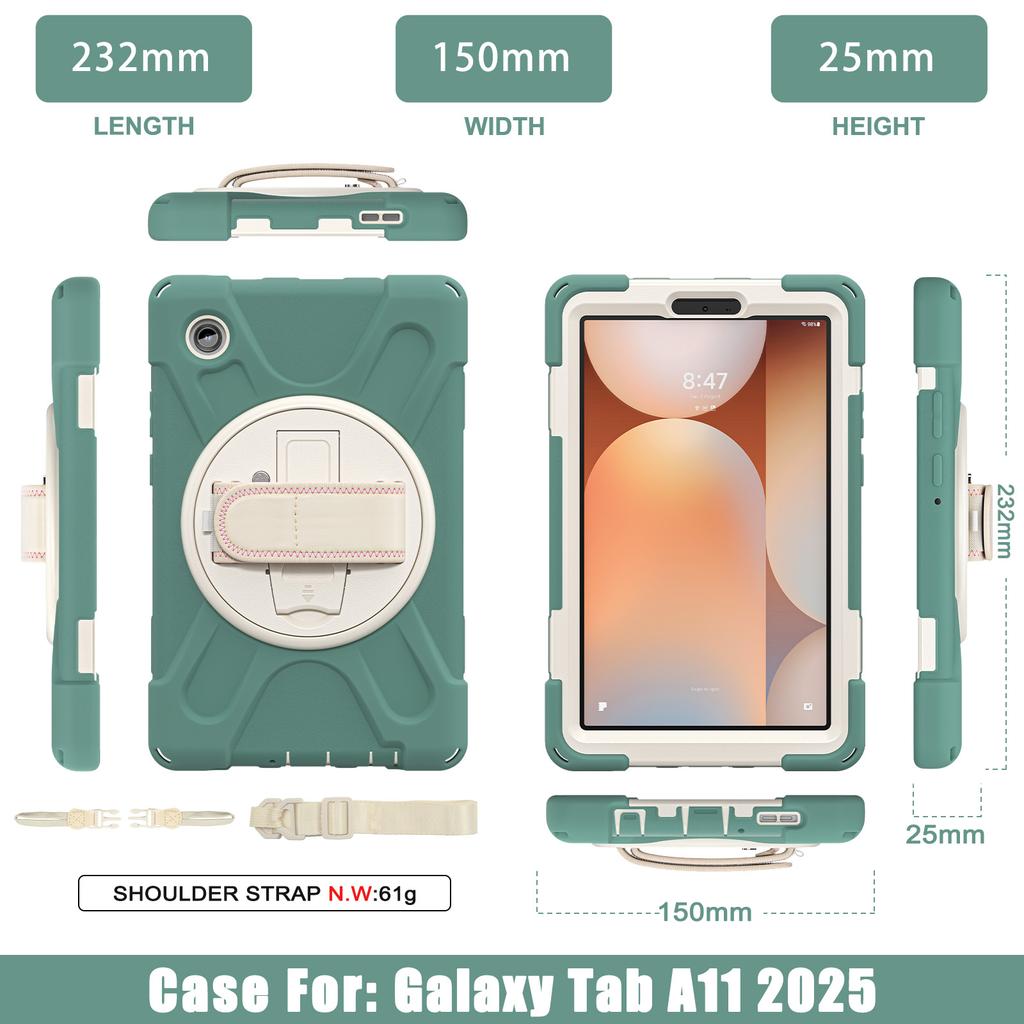 Heavy Duty Case for Samsung Galaxy Tab A11 8.7 Inch SM-X130 SM-X135 PC + Silicone Tablet Cover for Tab A11 8.7" with Strap
