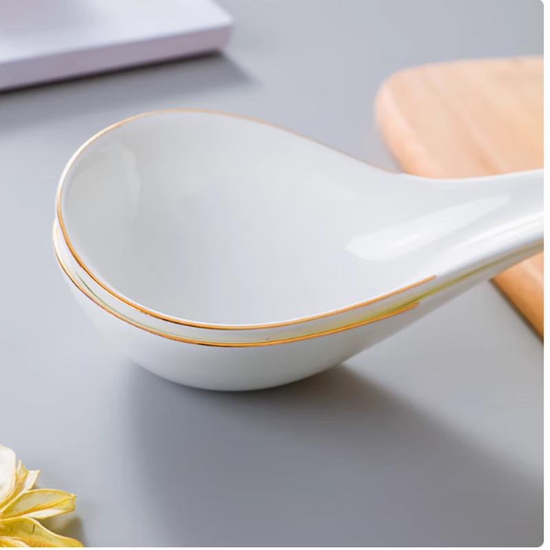 Tai Shun Gold-Rimmed Ceramic Soup Spoon
