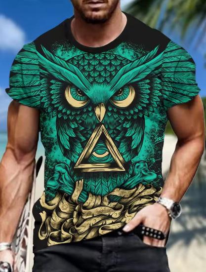 Novel Owl Pattern 3D Printed Crew Men's T-Shirt Summer Animal Oversized Shirt Men's Anime