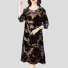 Spring and Summer Women's Plus Size Dress Loose Retro Round Neck Velvet Dress A-Line Long Floral Dress