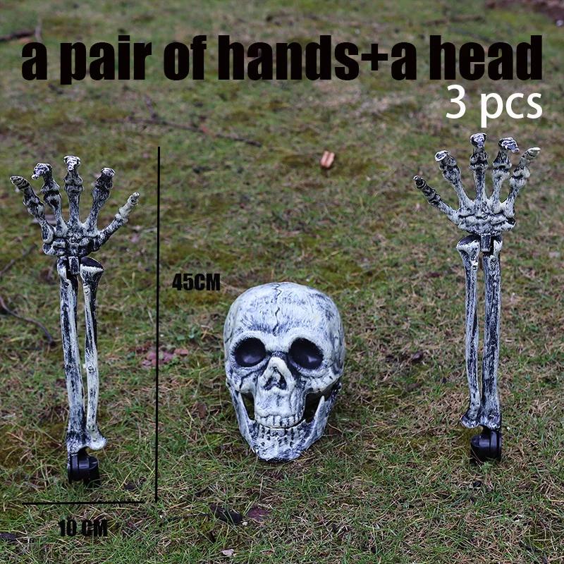 Halloween Realistic Skull Skeleton Head Human Hand Arms for Halloween Party Home Garden Lawn Decor Haunted House Horror Props