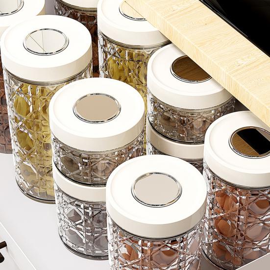 Vintage Airtight Storage Jar Clear Plastic Food Container with Pop Lid Stackable One Button Opening Kitchen Storage Organizer for Cereal Rice Flour