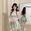 Light Green Asymmetrical Hem Chiffon Cami Dress Women 2025 Beach Vacation Outfit Slim Fit Sleeveless Mini