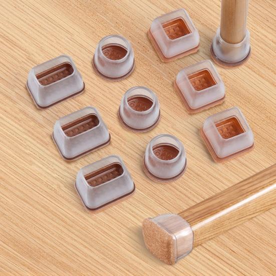 8Pcs Chair Leg Cover Floor Protector with Felt Pad Clear Noise Reduction Scratch Protection Round Square Hardwood Tile Floor Furniture Feet Cover Kit