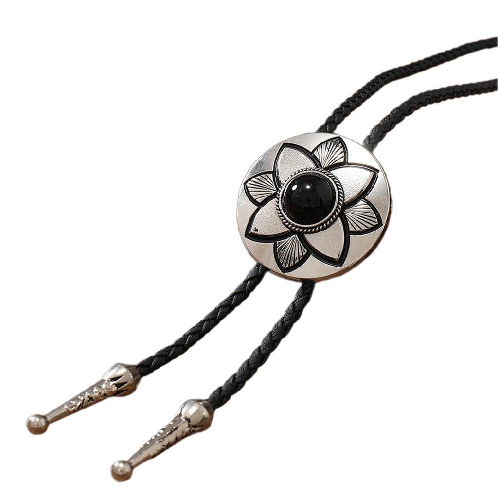 American Bolo Tie Punk Necktie Vintage Metal Flower Petal Stone Cowboy Hat Pendant Western Necklace Costume Accessories