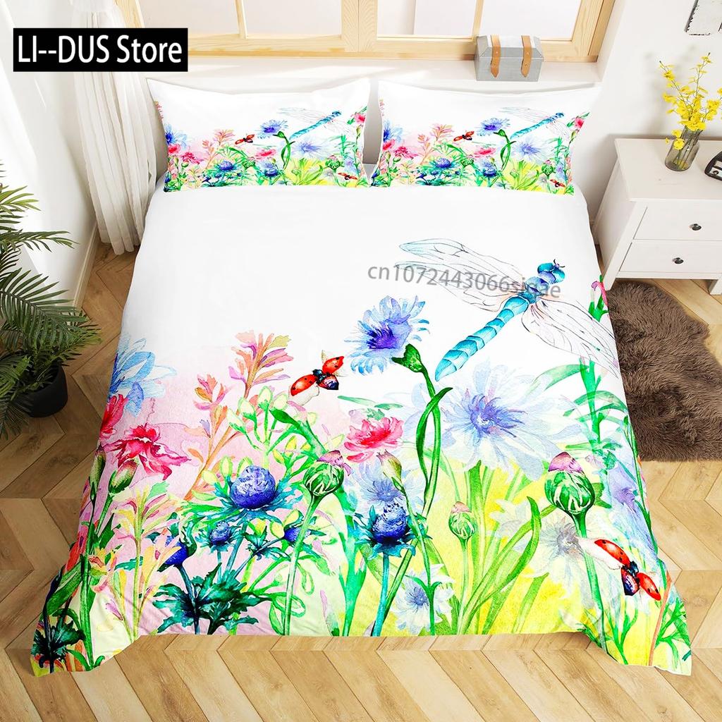 Comforter Colorful Dragonfly Wing Queen Size Bedding Set For Kids Teens Adult Comforter Decoration 3 Pcs Bed Set