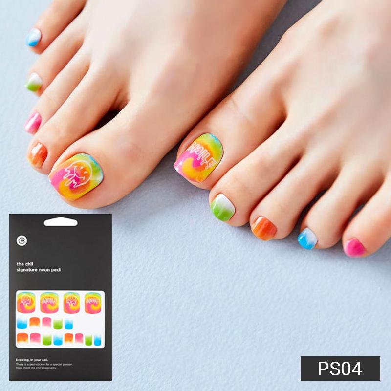 Party & Bold Pedicure Nail Stickers - 37 Self-Adhesive Tips, Vibrant Neon & Graphic Prints, Quick 5-Min Pedicure