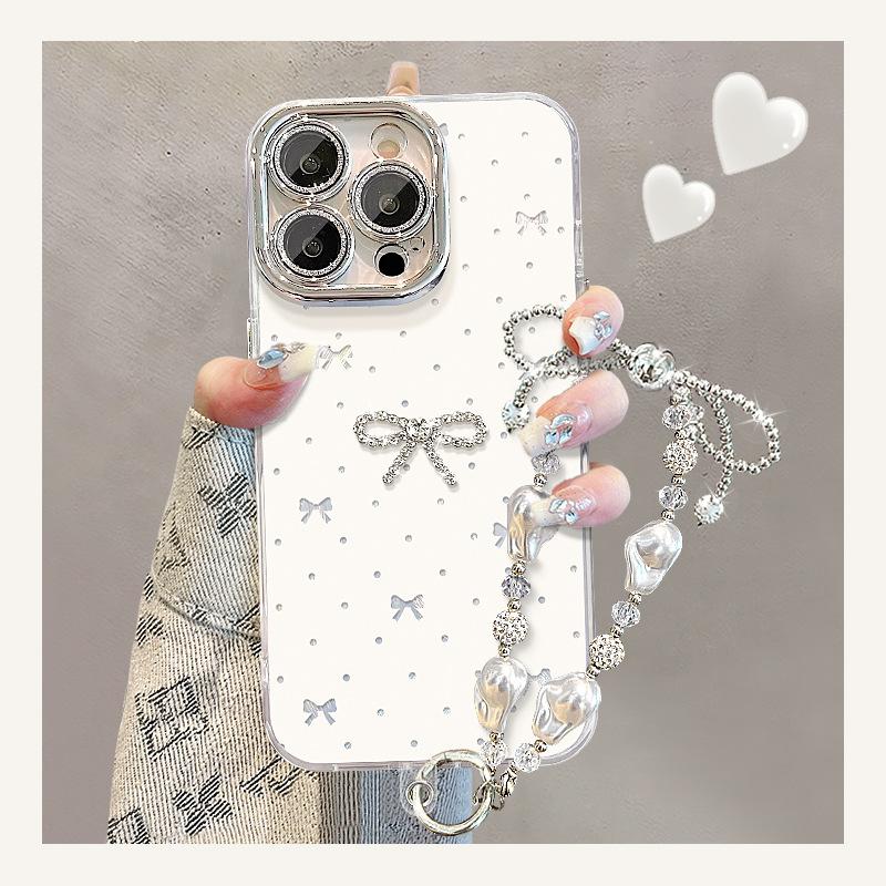 Feather yarn love bow is suitable for Apple 17 mobile phone case iphone15promax new 16 light luxury 14 Huawei