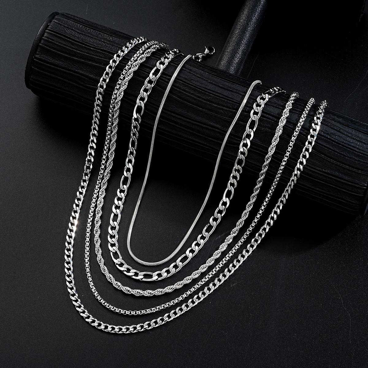 

5 Pcs Stainless Steel Silver Color Chain Necklace for Men Women Unisex Simple Punk Long Rope Snake Chain Trendy Jewelry Gifts