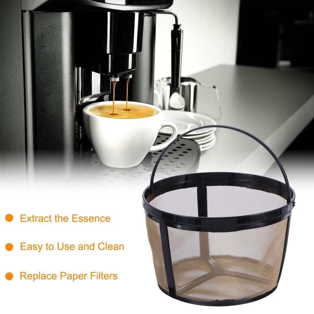 Uxcell 12-Cup Coffee Filter Basket, Reusable Replacement Coffee Filter Basket for Coffee Makers with Mesh Bottom, Gold, 2-Pack