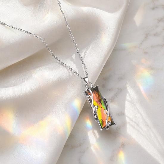 Colorful Faux Crystal Necklace Rectangular Pendant Necklace Stylish Vine Design Adjustable Dainty Necklace