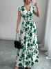 Women’s V Neck Floral Print Maxi Dress with Short Sleeves and Elastic Waist Summer Casual A Line Long Dress for Daily Wear