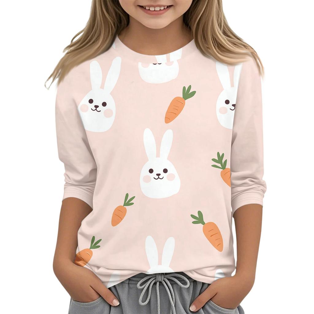 Haut T-shirt Mode Décontracté Enfant Manches Sept-Quarts Col Rond