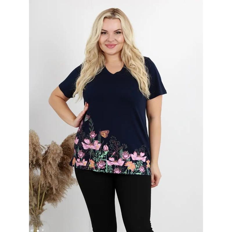 Summer women s daily T-shirt with floral print S