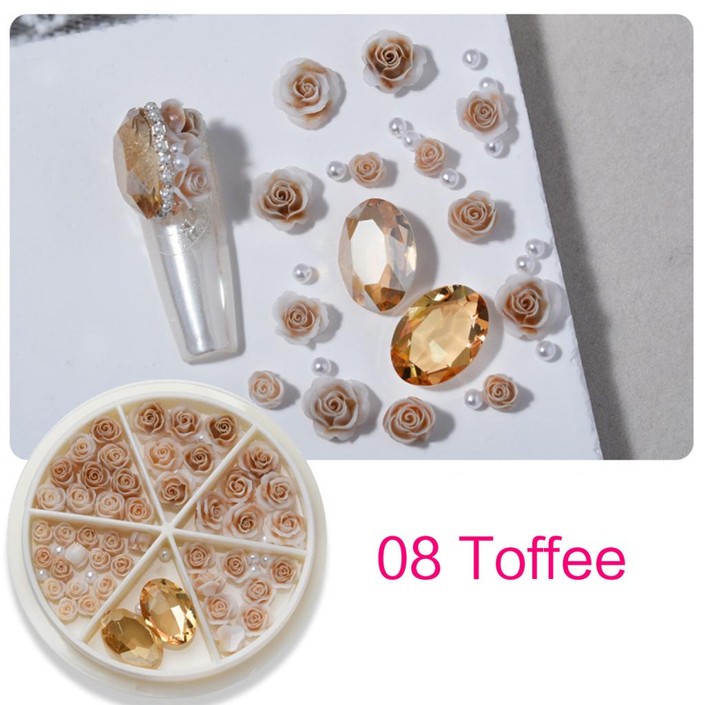 Rose Flowers Nail Charms 3D Flowers Nail Art Charms Round Pearls Nail Charms DIY Nail Art Supplies Manicure Accessories