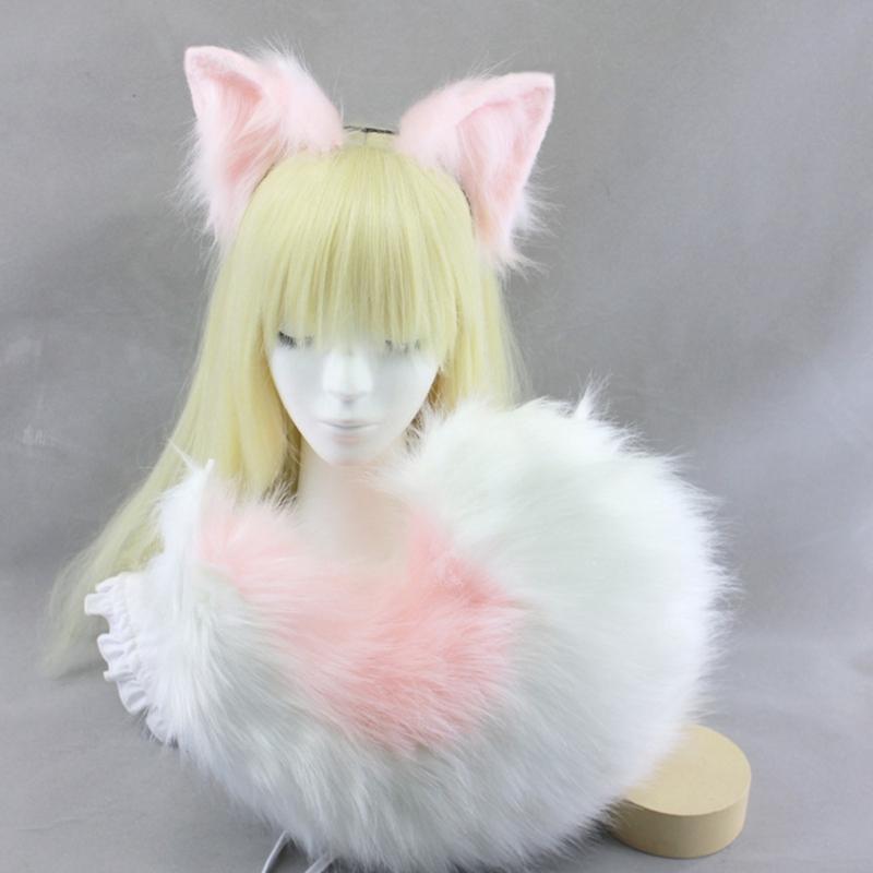 Realistic Foxes Tail And Ears Set For Women Cosplay Faux Furs Costume Headband and Tail Convention Role Play Accessories