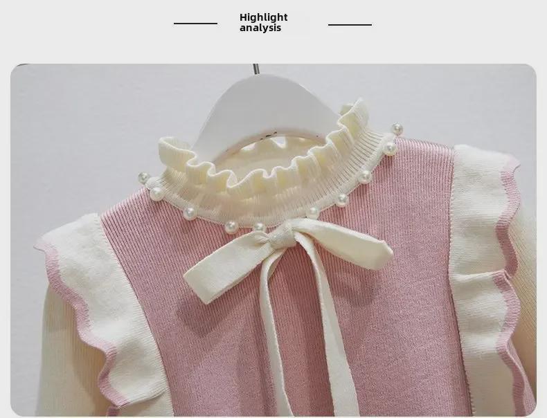 Girls' Autumn/Winter Pearl-Collar Sweater Dress - Fashionable Knit for New Year's Celebrations!