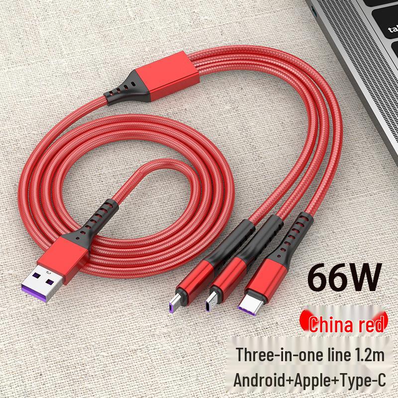 66W 6A Geflochtenes Fischernetz Drei-in-Eins Super-Schnellladekabel