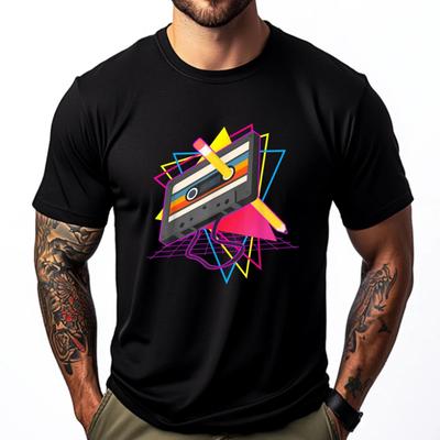 Retro Cassette Tape Pencil 70 80 90 Music Mixtape Graphic T Shirts 100% Cotton Men's Clothing Punk Style