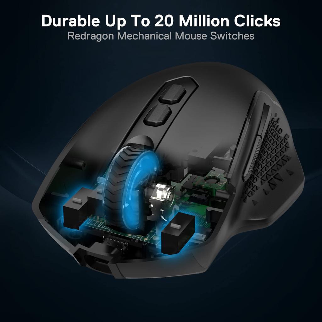 Redragon M810 Pro Gaming Wireless 10000 8 Programmable Turbo Up To 45 Hours Continuous RGB Compatible with Black Mouse, 2.4GHz, Wired/Wired