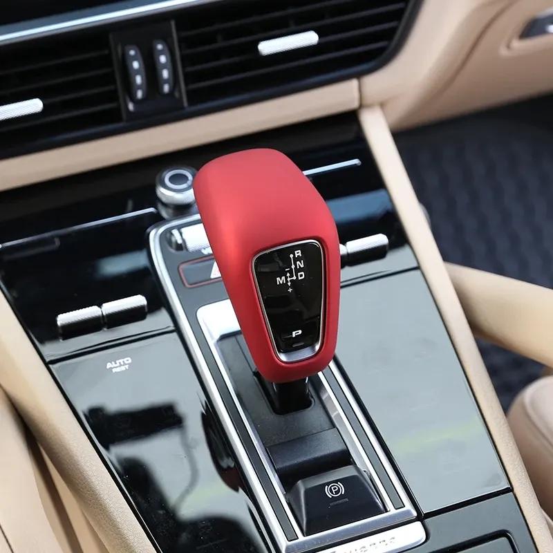 ABS Matt Balck/Carbon Fiber/Red Car Interior Gear Shift Gear Head Cover Trim For Porsche Cayenne 2018-2023 Auto Accessories