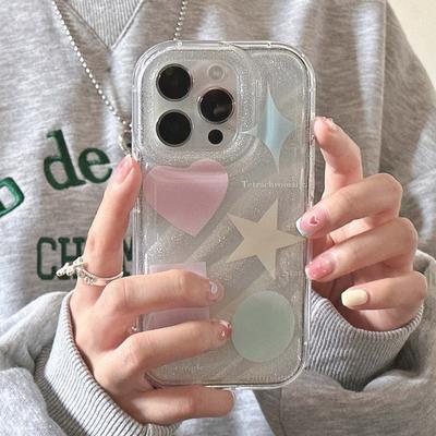 Funda de Teléfono Redonda Linda con Estrellas de Amor Brillantes Láser a Prueba de Golpes Blingbling Para Iphone 11 12 Promax 14 Pro Max 13 Fundas Capa
