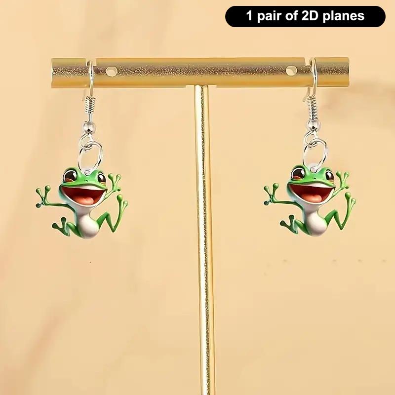 1 Pair Of Frog-Shaped Earrings, Acrylic Cartoon-Patterned Cute Earrings, Creatively Designed Animal Accessories