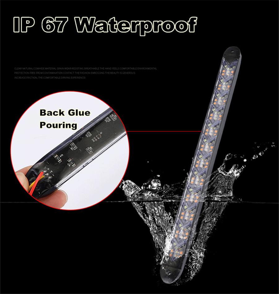 2x Car Flexible White/Amber 240 LED Fishbone Style Switchback Flowing Turn Signal Light DRL Knight Rider Strip Light Headlight Waterproof