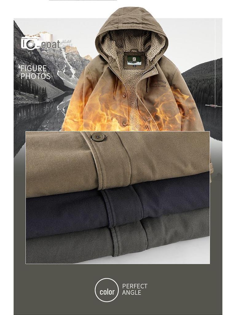 Men's Hooded Winter Cotton Jacket with Lambswool Lining - Warm & Thickened 1883