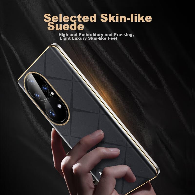 Gold-Plated Embroidered TexturePhone Case for Huawei P50 Pro, Full Protection Camera Lens, Ultra-Thin Shockproof Leather Case - Starry Black