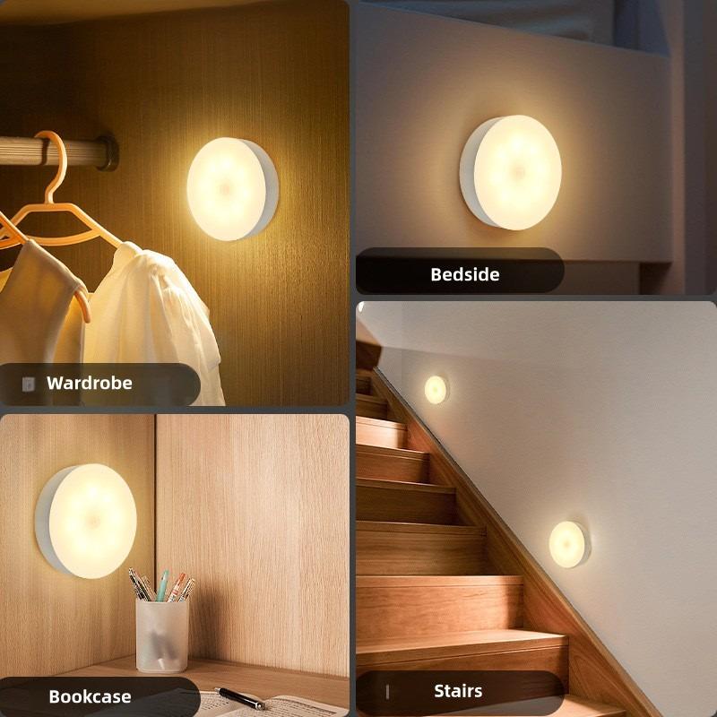 Motion Sensor LED Night Light Auto On and Off Energy-saving Nightlights USB Rechargeable Wall Lamp Cabinet Stairs Lighting