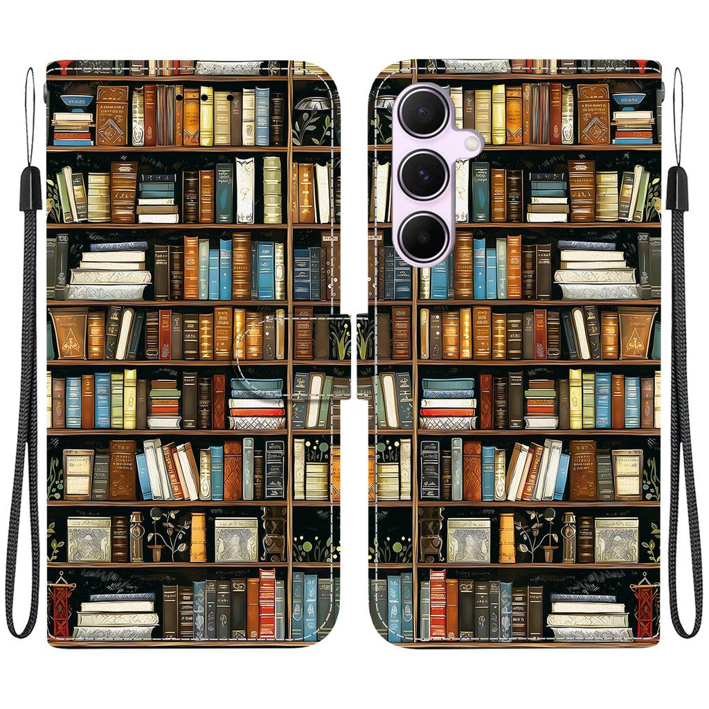 Handmade PU Leather Flip Case for Samsung Galaxy A55 (A556V/A556B/A556E)- Anti-Slip Shockproof Cover with Wrist Strap & Heart/Rose Cat Designs
