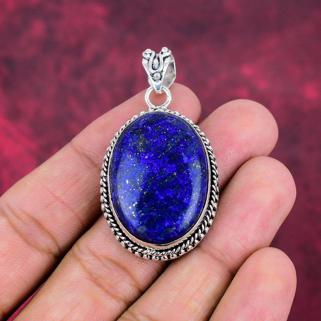 Lapis lazuli, přívěsek s tanzanitem, ručně vyráběné šperky z drahokamů, přívěsek z masivního sterlingového stříbra 925, jedinečný designový přívěsek s přívěskem
